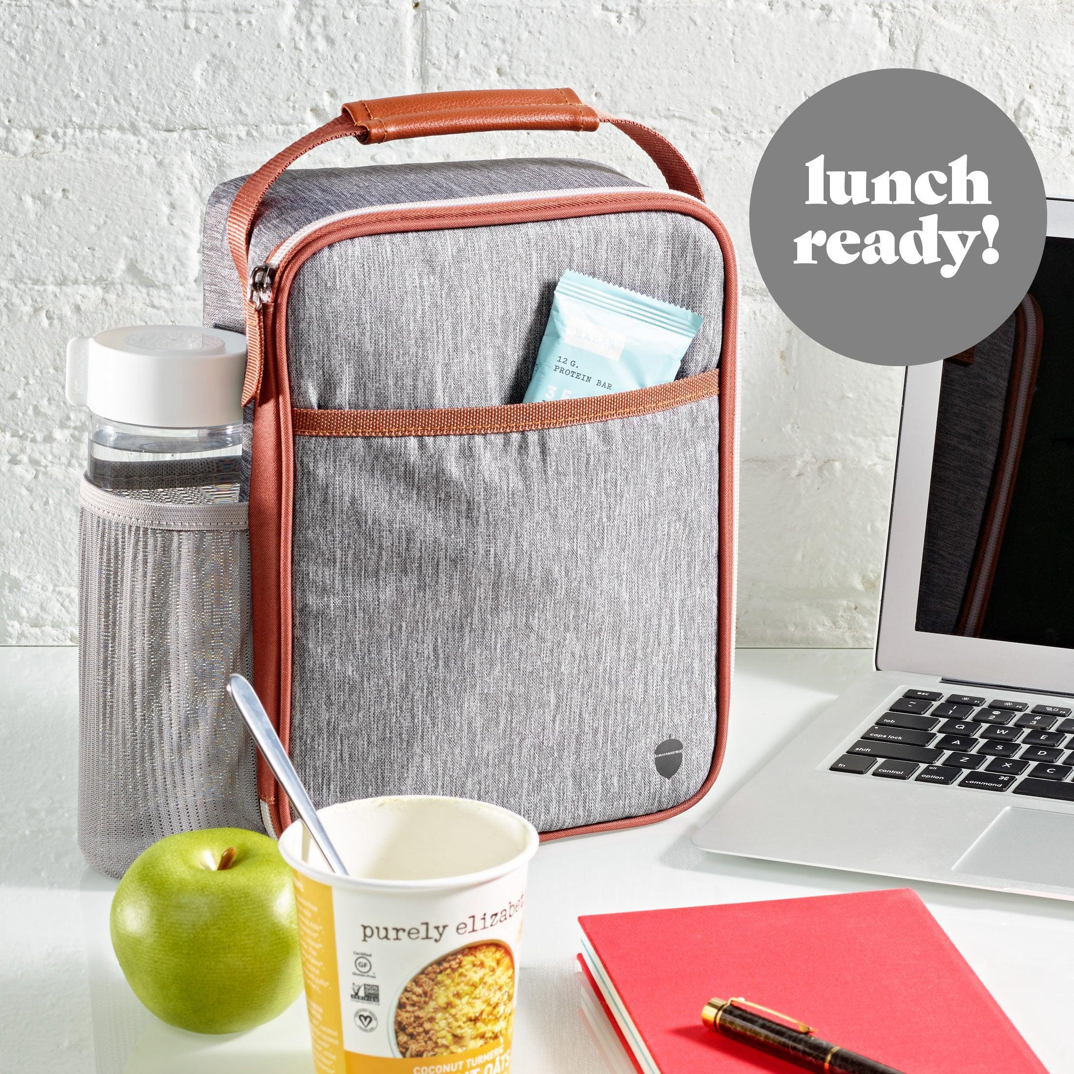 Acorn St by Fit & Fresh Vertical Insulated Reusable Lunch Bag for Men, Women, Kids, Steel