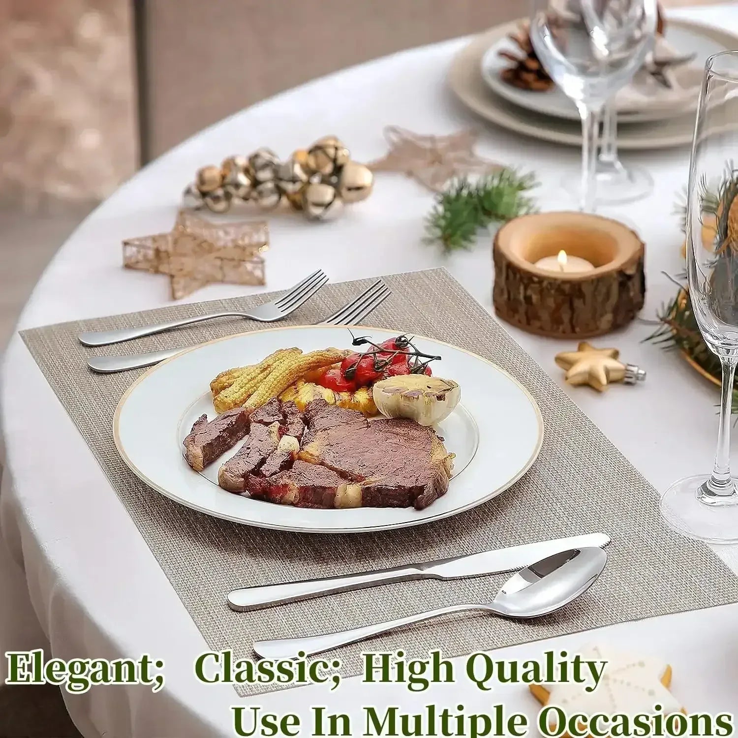 48-Piece Silverware Set with Organizer, Stainless Steel Silverware Flatware Set for 8, Kitchen Utensils with Steak Knives, Mirror Polished Dinner Knife, Forks, Spoons, Tableware Serving Tray