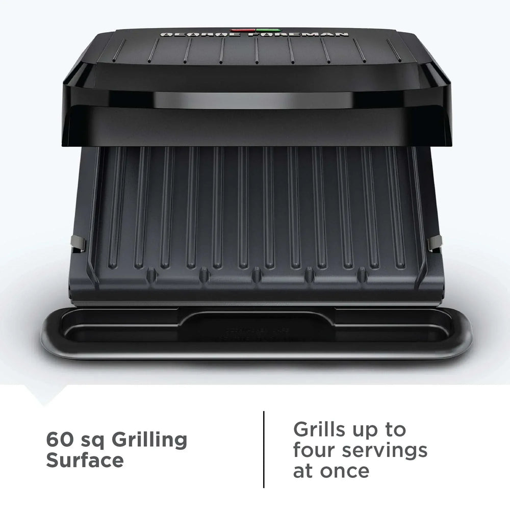 George Foreman 4-Serving Non-Stick Removable Dishwasher Safe Plates, Grill and Panini Maker, Durable Easy-to-Clean Plastic Housing - USA MEGA SHOP
