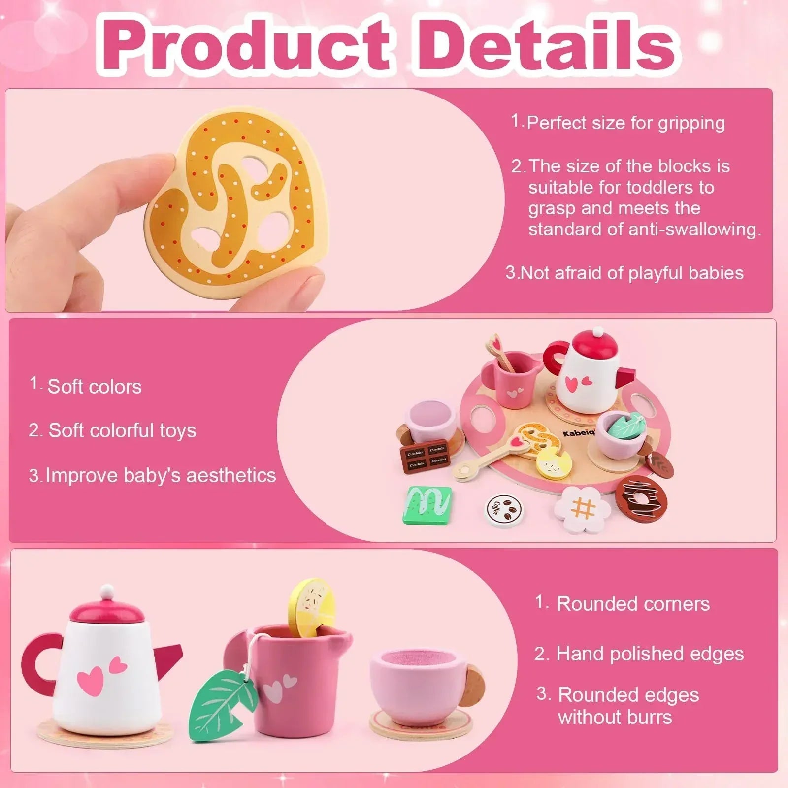 JoyStone Wooden Tea Party Set for Toddlers, Pretend Play Tea Sets for Kids with Storage Cupcake Stand, Wooden Toys Gifts for Girls & Boys - USA MEGA SHOP
