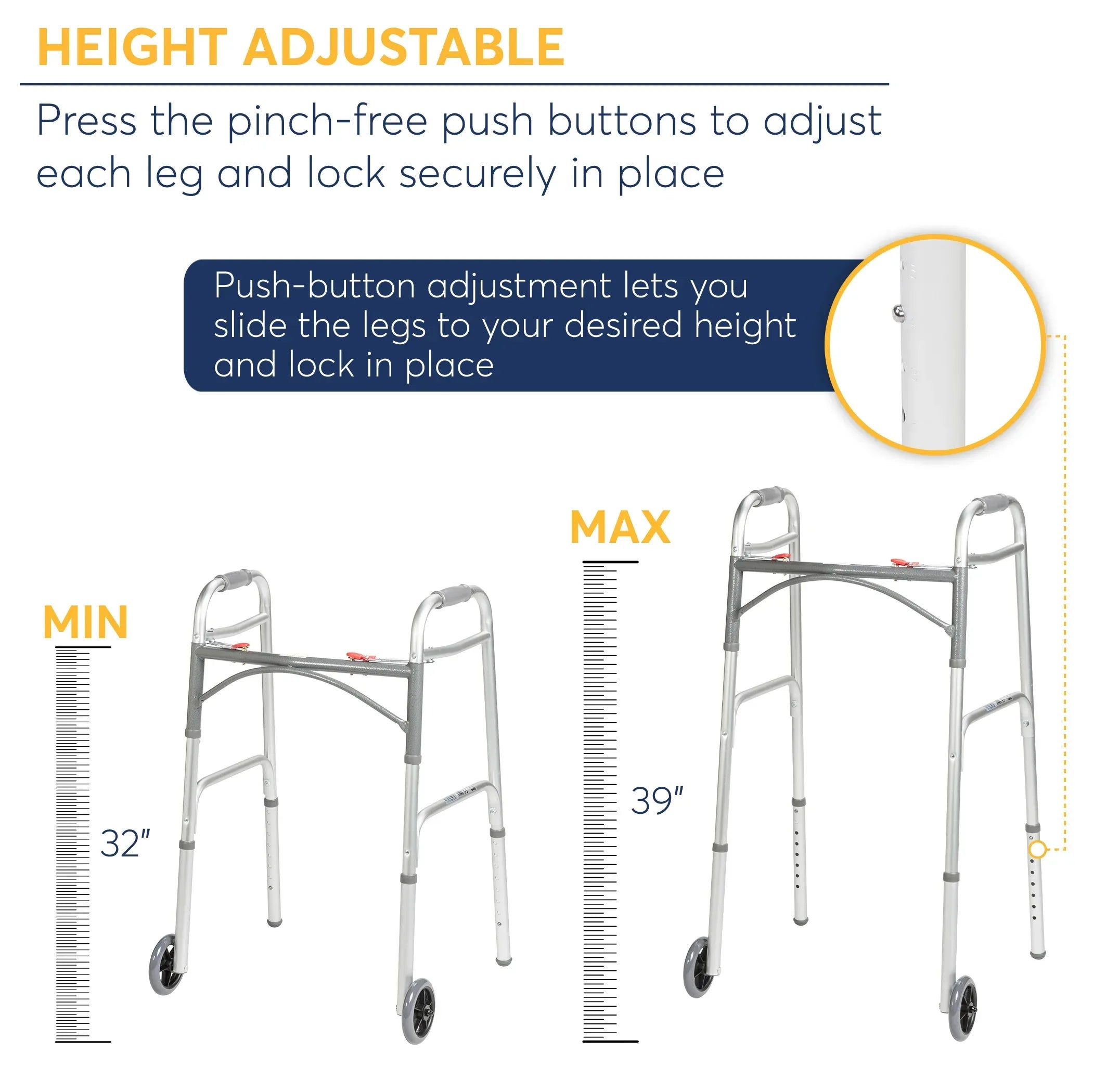 Drive Medical Deluxe Two Button Folding Walker with Wheels