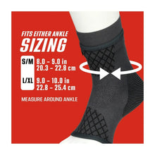 Dark gray ankle compression sleeve sizing chart style view with knit ankle section