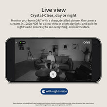 Indoor wired security camera live view on smartphone screen with night vision badge