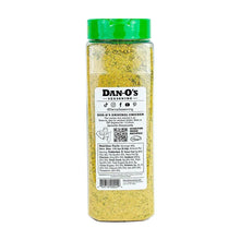 Seasoning bottle with green cap and nutrition facts label on back