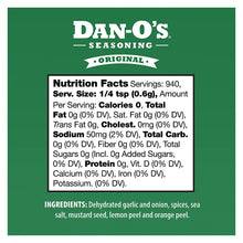 Nutrition facts panel for seasoning with white text on green background