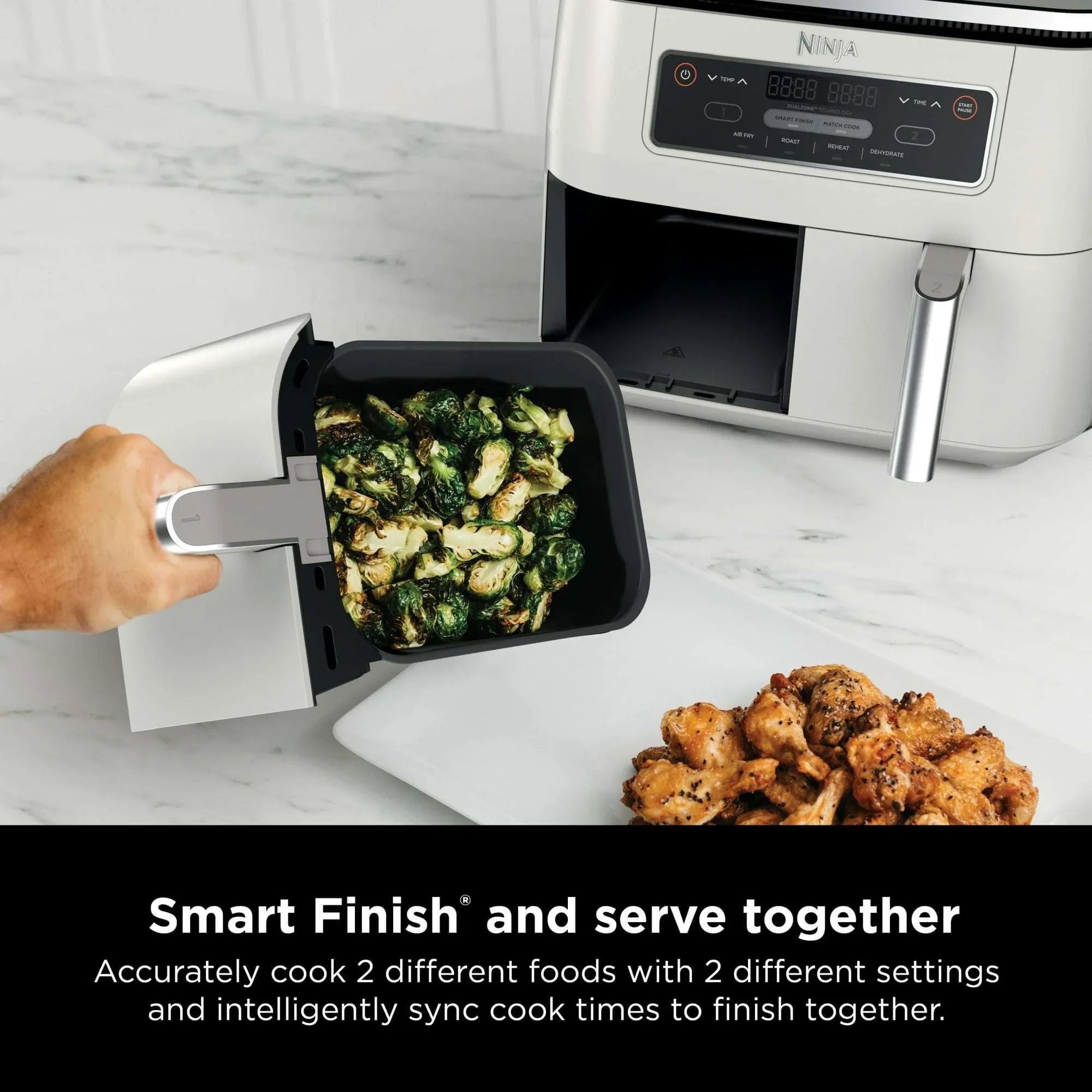 Ninja Foodi 4-in-1 8 Qt Air Fryer, 2 Basket, XL Capacity, with DualZone Technology, Air Fry, Roast & More, DZ100WMWH Dove - USA MEGA SHOP