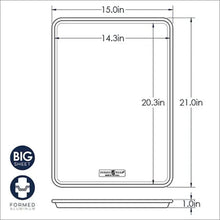 Dimension diagram for a formed aluminum baking tray with measurement lines