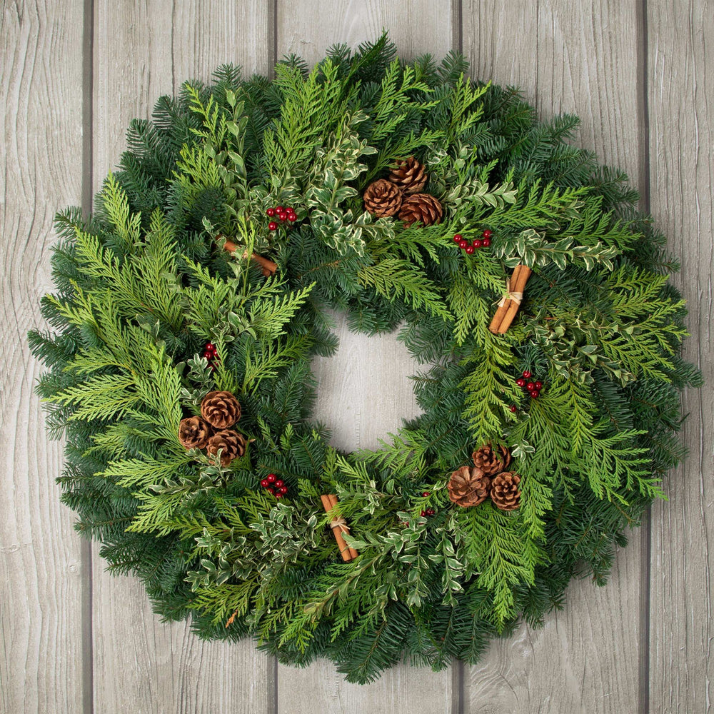 28" Fresh Cinnamon Stick Wreath and Birch Log Centerpiece Bundle