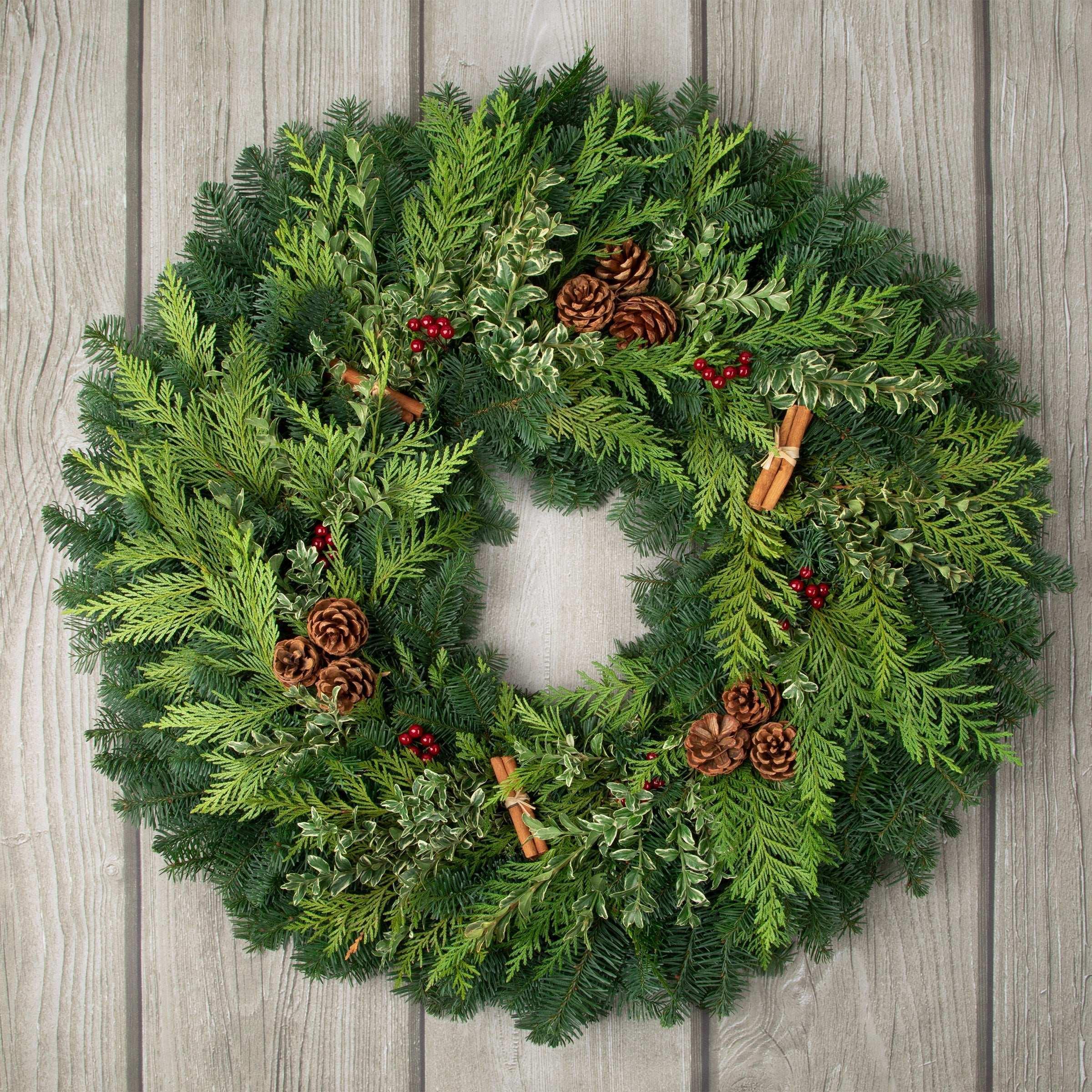 28" Fresh Cinnamon Stick Wreath and Birch Log Centerpiece Bundle