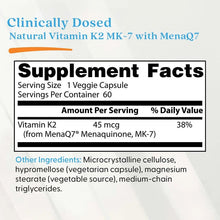 Supplement Facts panel for Vitamin K2 MK-7, 45 mcg per veggie capsule