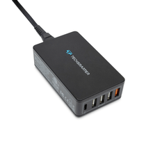 Black USB-C PD desktop charger with four visible ports and attached power cable