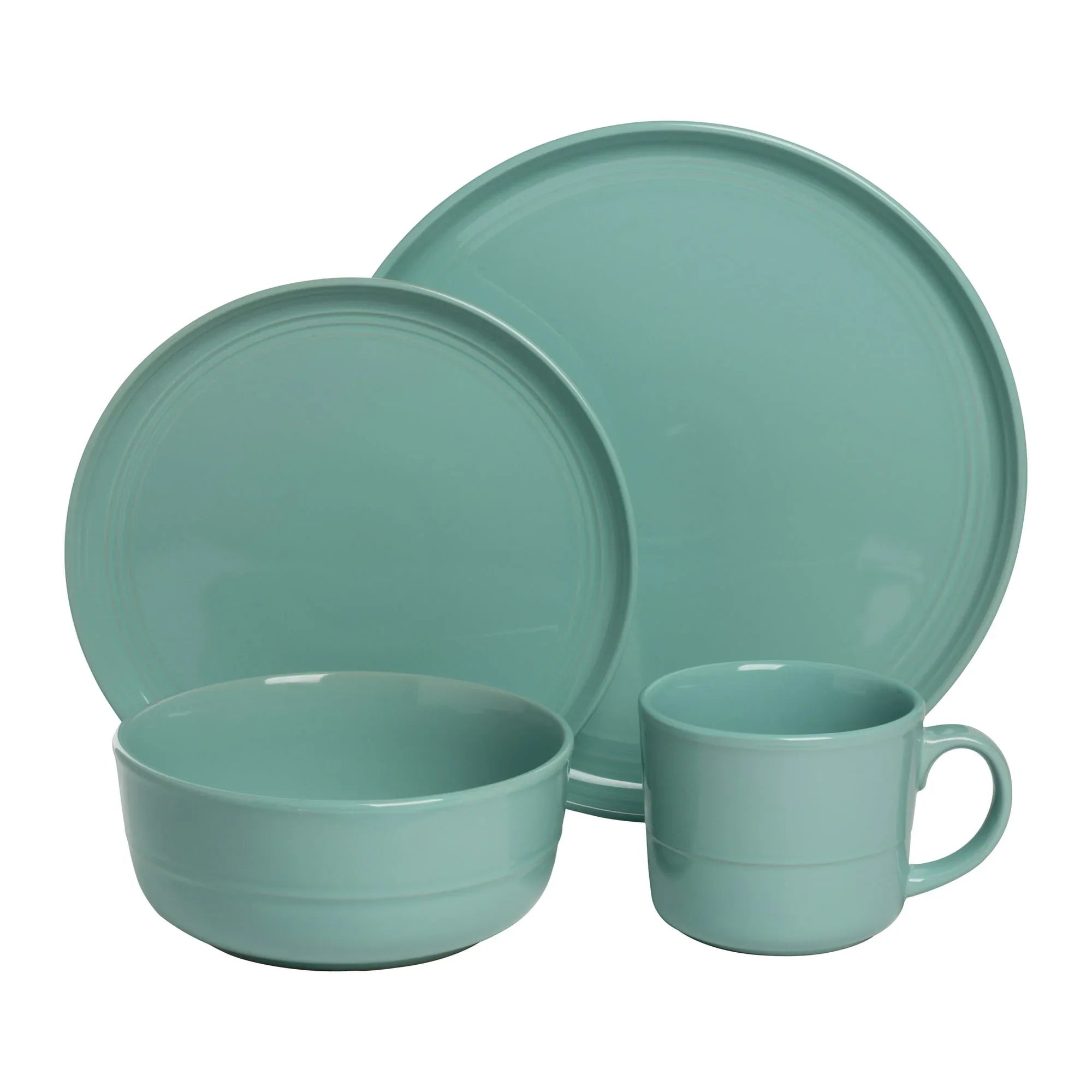 10 Strawberry Street Double Line 16 Piece Stoneware Dinnerware Set, Seafoam