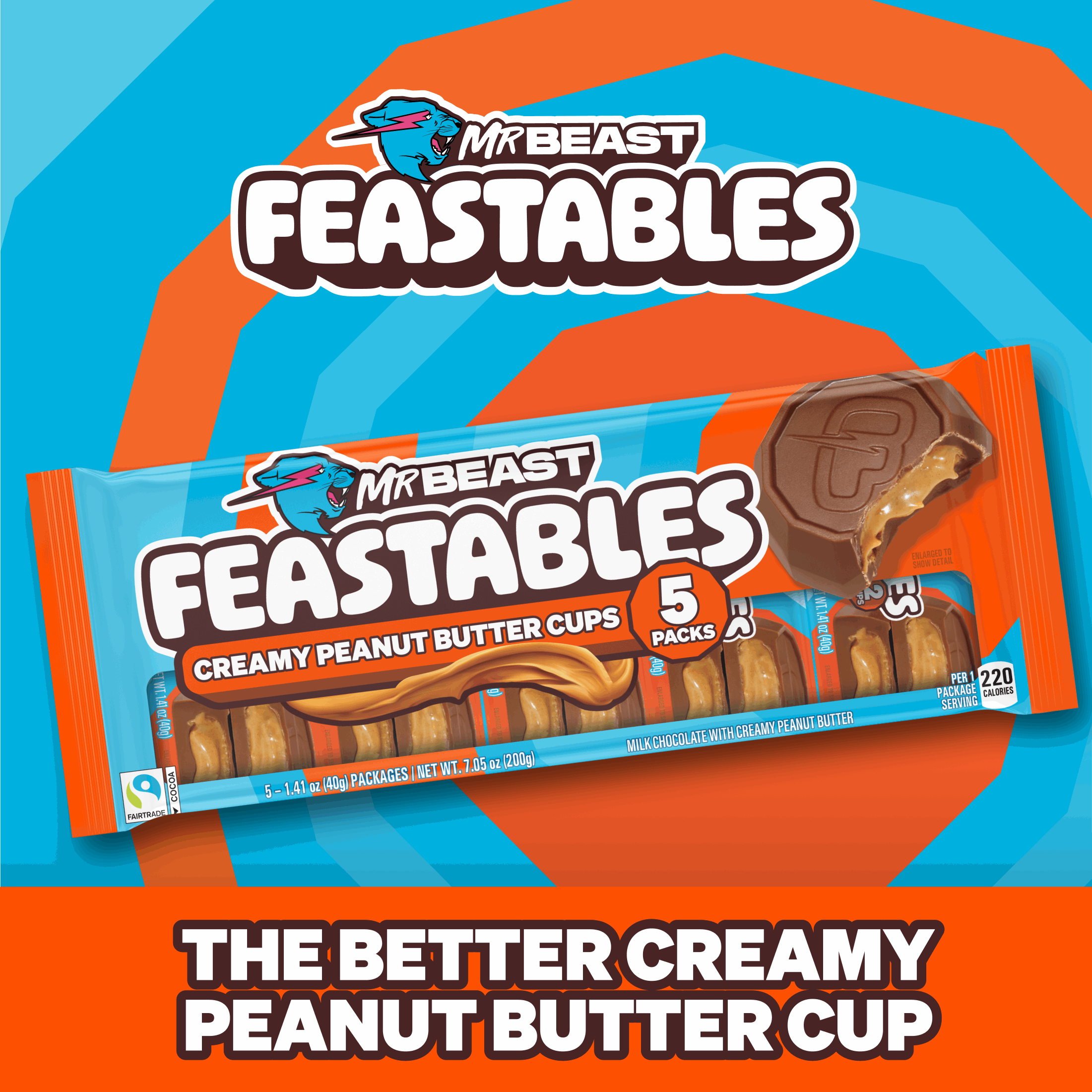 Feastables MrBeast Chocolate Peanut Butter Cups, 1.41 oz (40g), 5 Count