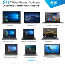 Techsmarter 60W USB-C power delivery infographic with laptop device images