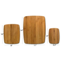 3-piece bamboo cutting board set with multiple size options shown