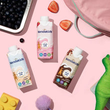 Kids nutrition shake cartons: creamy chocolate, whole milk strawberry, vanilla