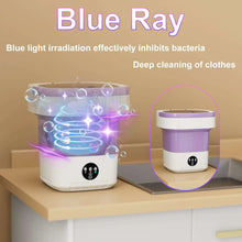 Mini washing machine with blue light effect and purple lid, for deep cleaning