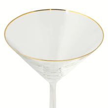 Gold-rim martini glass bowl close-up with clear glass finish and slender stem