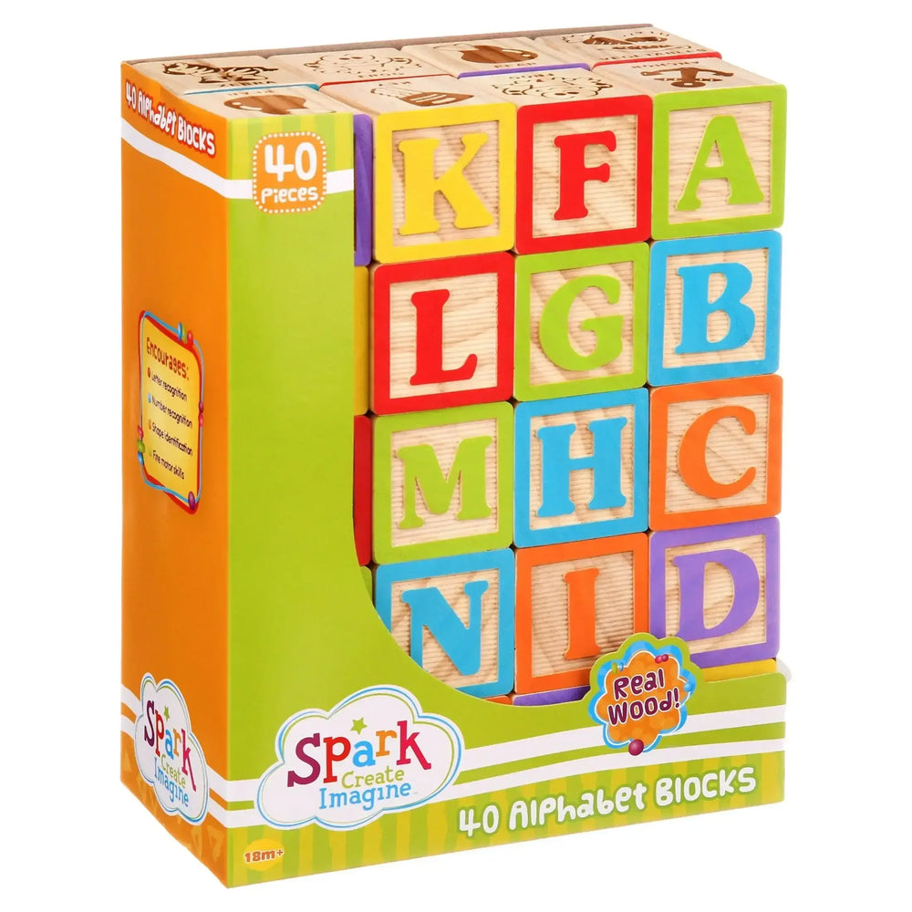 Spark Create Imagine ABC Wooden Blocks, 40 Pieces, Baby and Toddler Toys for Ages 18 months and older - USA MEGA SHOP