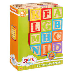 Spark Create Imagine ABC Wooden Blocks, 40 Pieces, Baby and Toddler Toys for Ages 18 months and older - USA MEGA SHOP