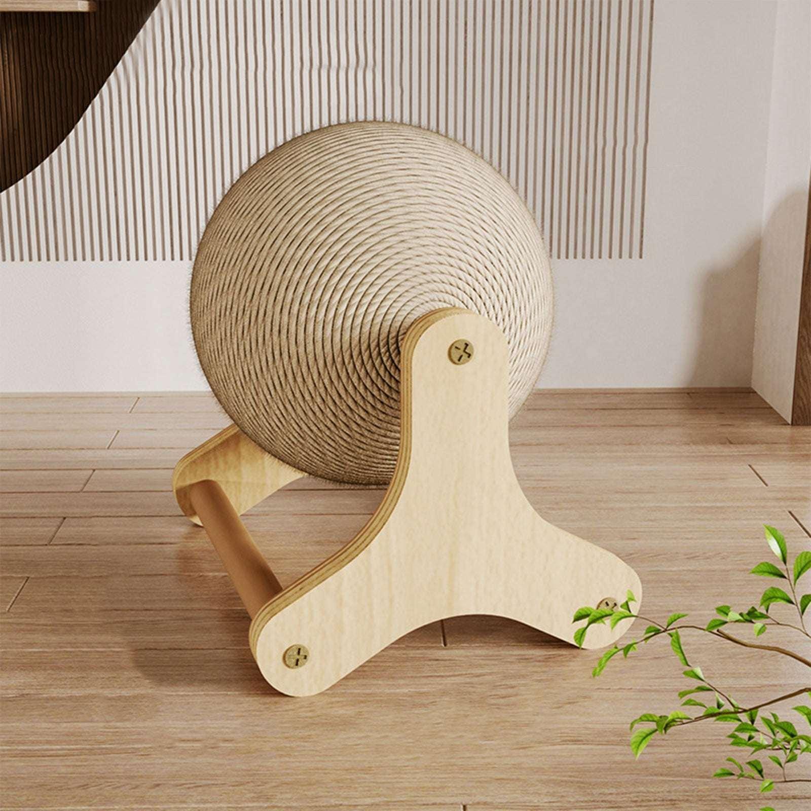 SPOORYYO Cat Scratcher Toy, Cat Exercise Wheel Toy, Natural Sisal Cat Scratching Ball with Stable Stand, Spinning Cats Ball Interactive Exercise Toy, Indoor Outdoor Pet Supplies for Cat Lovers