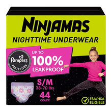 Girls' Ninjamas nighttime underwear box, up to 100% leakproof, S/M, 44 count