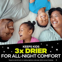 Family smiling on bed wearing pastel kids sleepwear