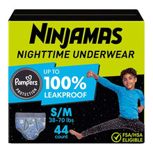 Boys nighttime bedwetting underwear pack box with boy graphic and Pampers leakproof badge