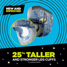 Boys nighttime bedwetting underwear with blue dinosaur print shown in package detail