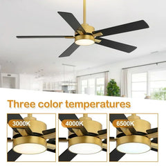 ALKAFY 52 inch Gold & Black LED Ceiling Fan with Remote - Adjustable Reversible Motor for Bedroom Living Room - USA MEGA SHOP