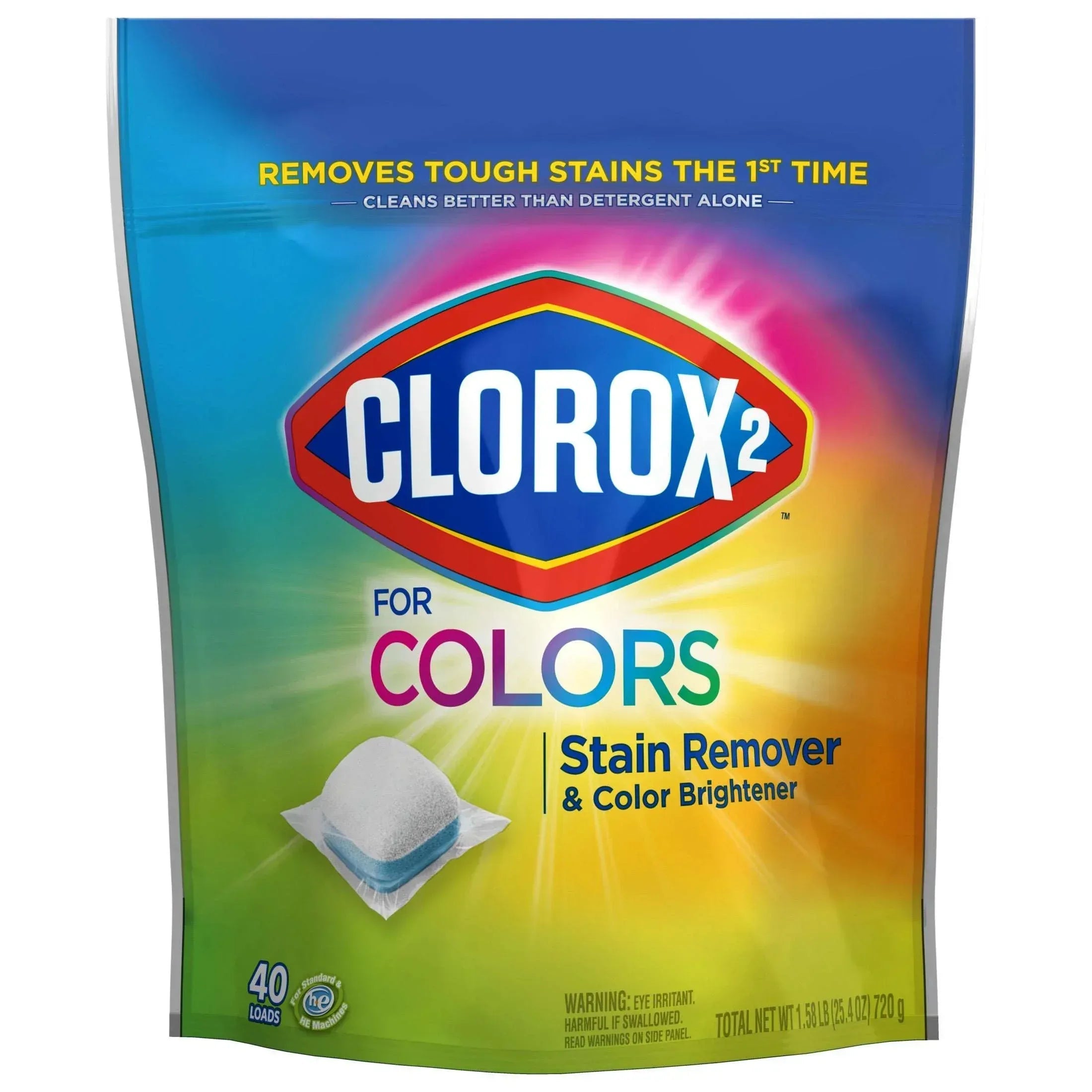 Clorox 2 for Colors Laundry Stain Remover and Color Booster Pods, Regular, 25.4 oz, 40 Count