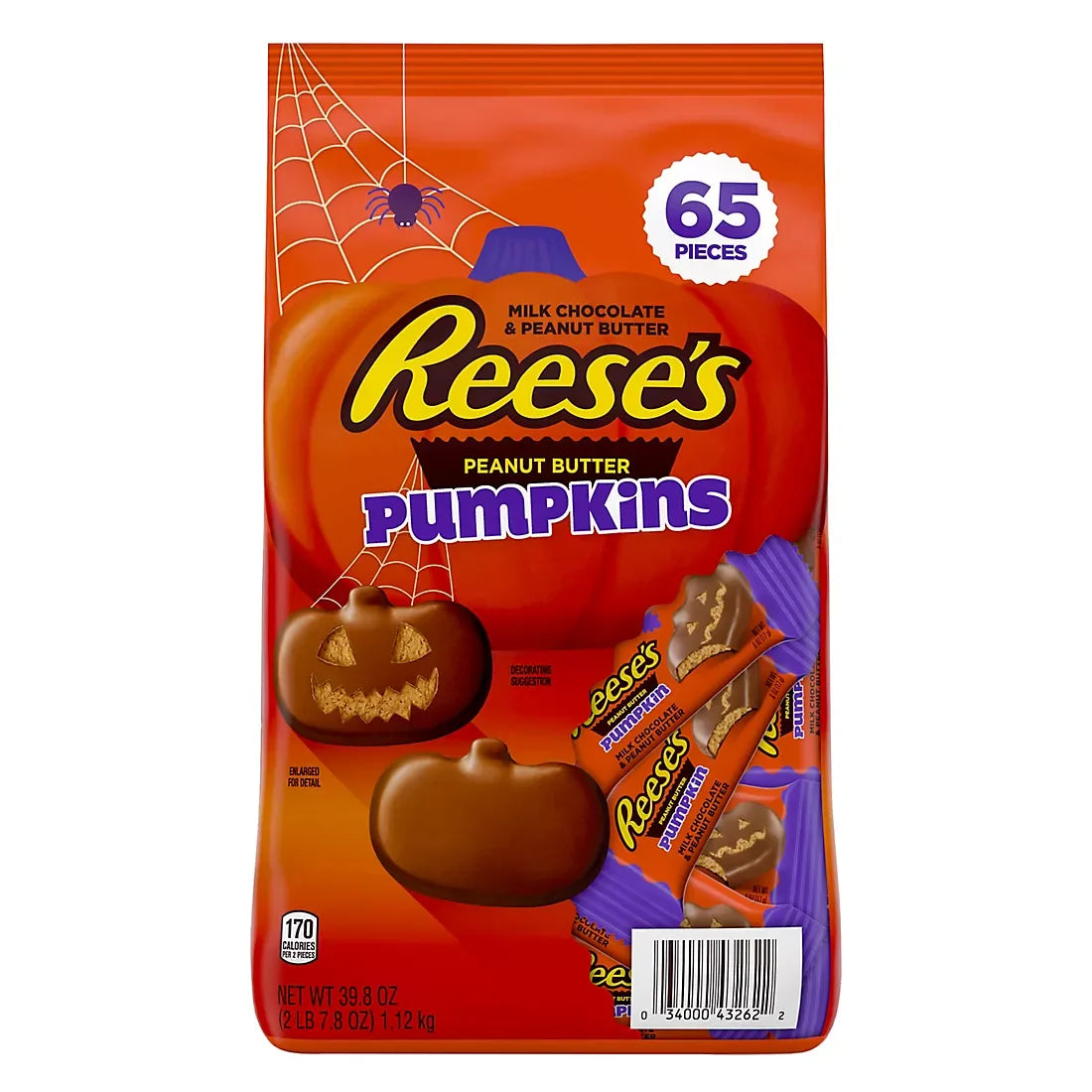 Reese's Milk Chocolate Peanut Butter Pumpkins Candy, Halloween, Bulk Bag, 65 Pc./39.8 oz. - USA MEGA SHOP