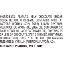 Candy ingredients label listing peanuts, milk, soy, and milk chocolate components