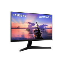 Black Samsung LED monitor showing front screen and V-shaped base stand