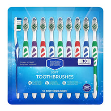 Berkley Jensen soft toothbrushes, 10-pack with assorted blue green and red handles