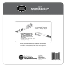 Soft toothbrushes 10-pack box back panel with angled bristle design illustration