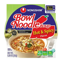 Nong Shim Bowl Noodle Soup Hot & Spicy flavor pack with microwavable label