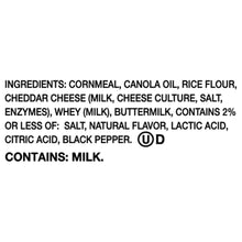 Pirate's Booty cheddar puffs ingredient label listing milk.