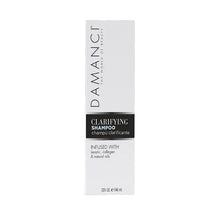 Damanci Clarifying Shampoo box with Clarifying text and infused ingredients details