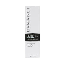 Damanci clarifying shampoo box, clarifying shampoo info panel, 32 oz.