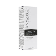 Damanci Clarifying Shampoo box side panel with ingredient text and Clarifying label
