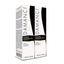 Damanci Elixir Argan Oil twin pack boxes with side text, 1.7 fl oz each