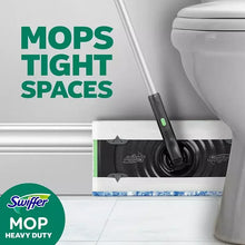 Swiffer mop heavy duty refill cloths for tight spaces in a bathroom corner