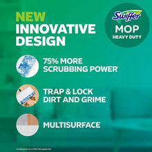 Swiffer mop heavy duty refill cloths pack with 75% more scrubbing power graphic