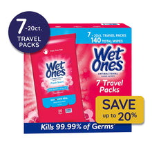 Wet Ones antibacterial hand wipes travel pack with 7 count badge and Save up to 20%