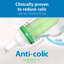 Anti-colic narrow baby bottle with vent insert showing airflow inside
