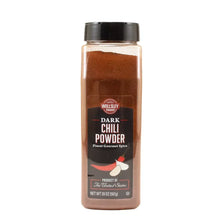 Wellsley Farms dark chili powder in clear plastic bottle with black cap