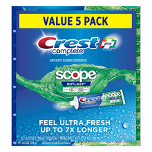 Crest Complete Scope Outlast Ultra toothpaste 5-pack box with mint green scope theme