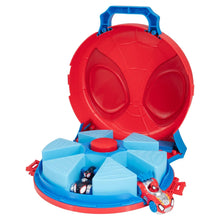 Action launch carry case open with red dome, blue launcher platform, and small vehicle