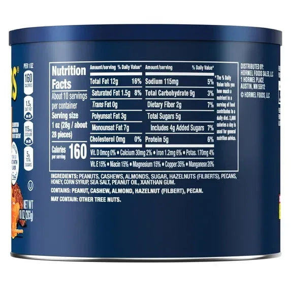 PLANTERS Honey Roasted Mixed Nuts, Party Snacks, Plant Based Protein, 10 oz Steel Can